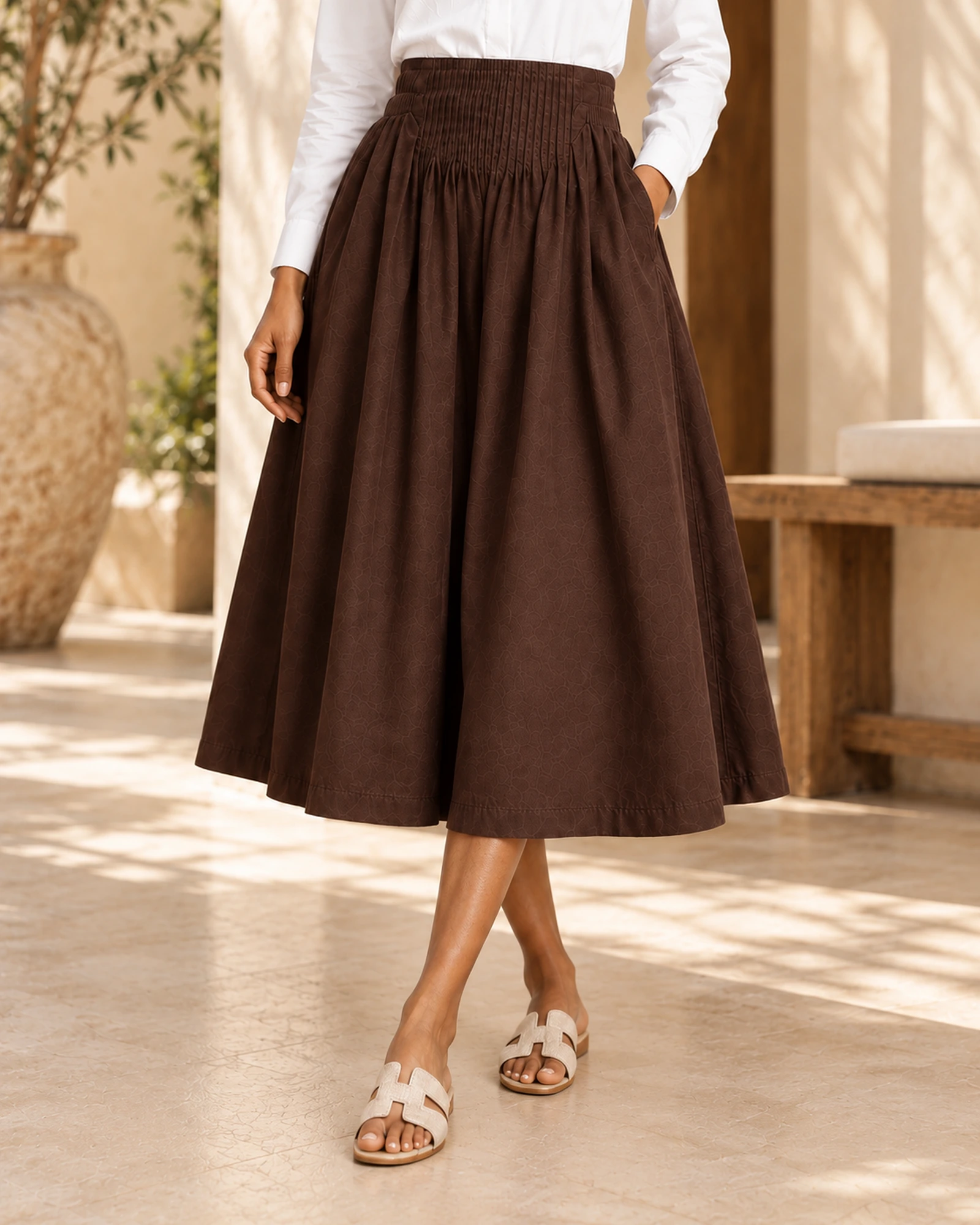 Amara Cotton Solid Midi Skirt - Image 6