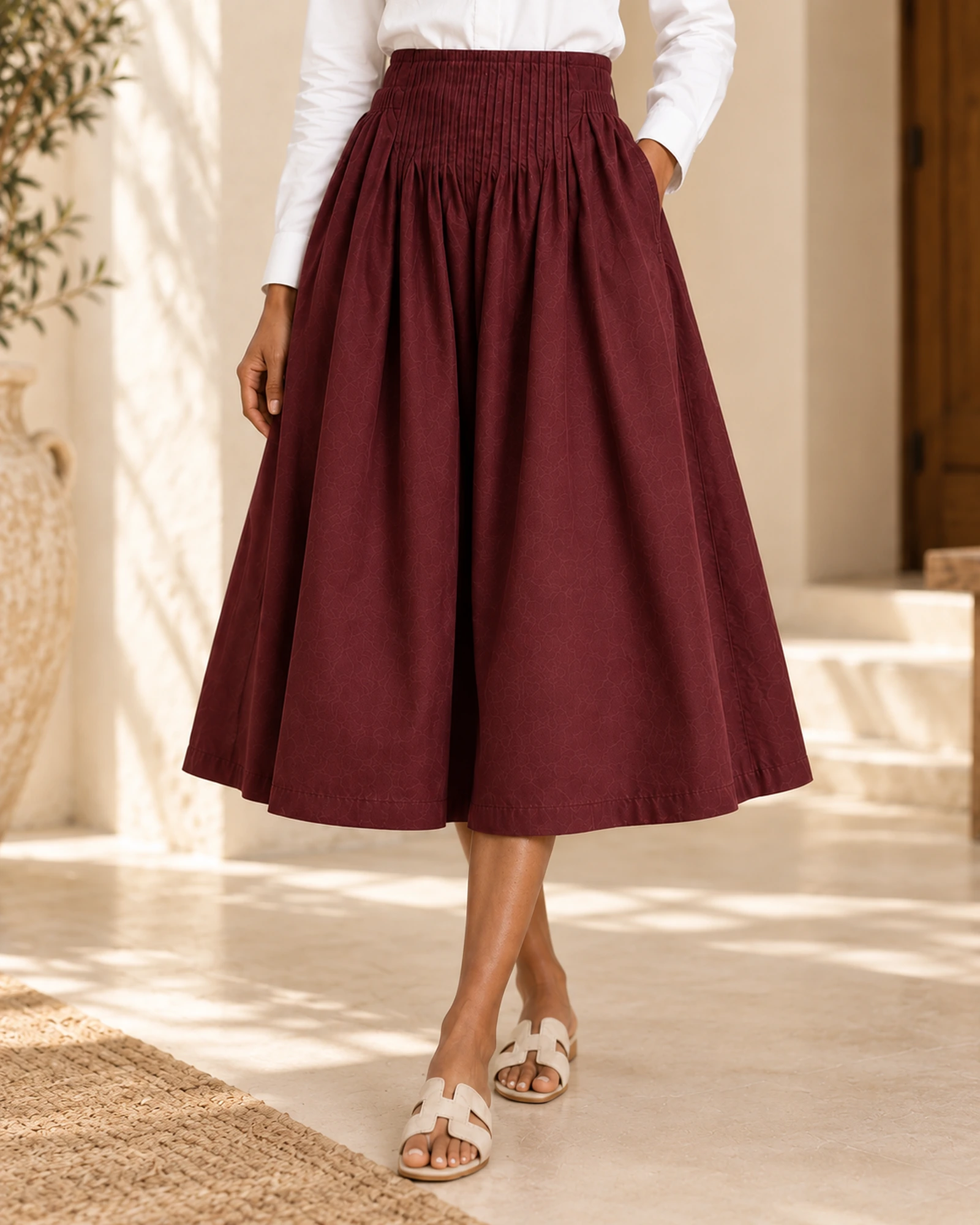 Amara Cotton Solid Midi Skirt - Image 4
