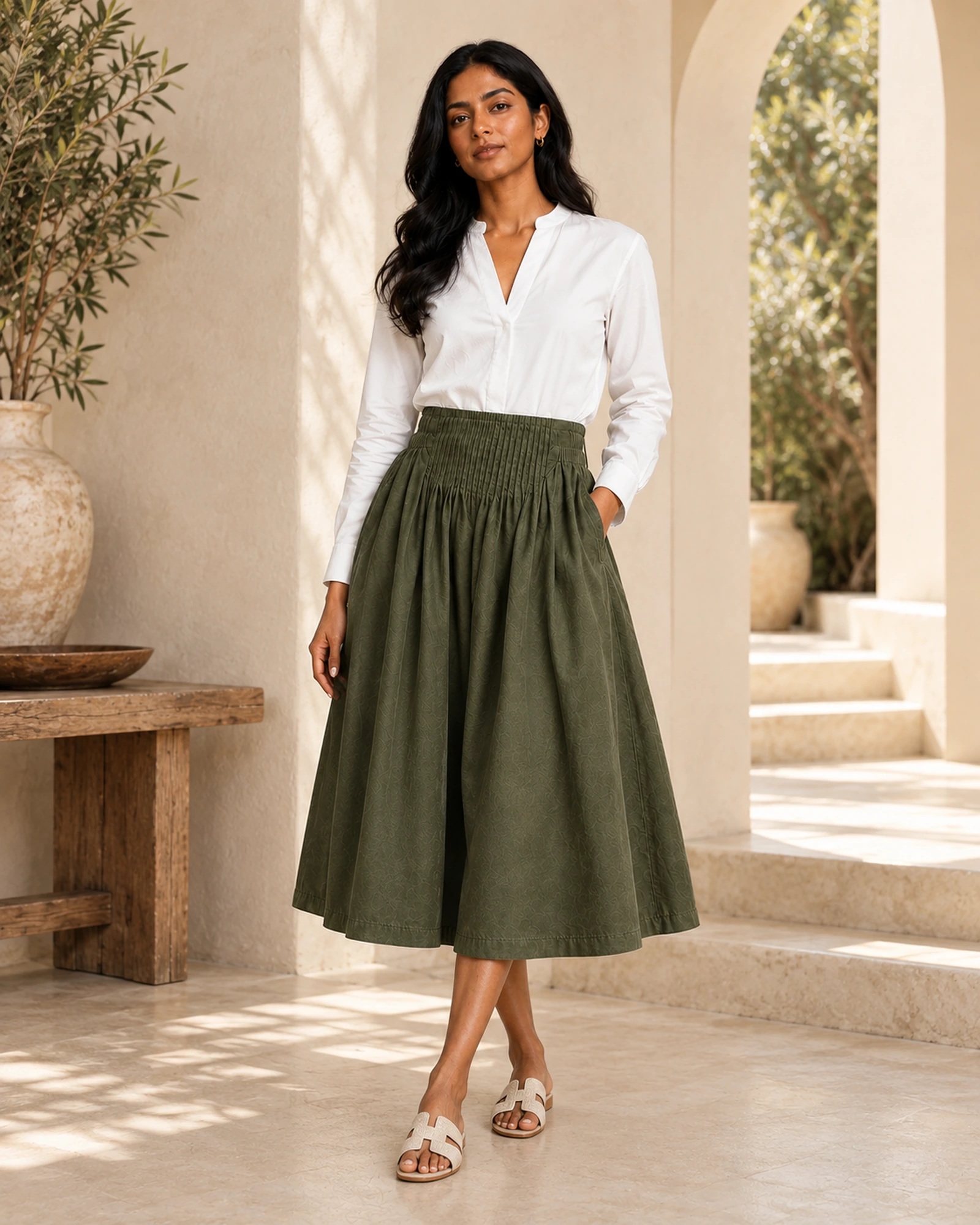 Amara Cotton Solid Midi Skirt - Image 2