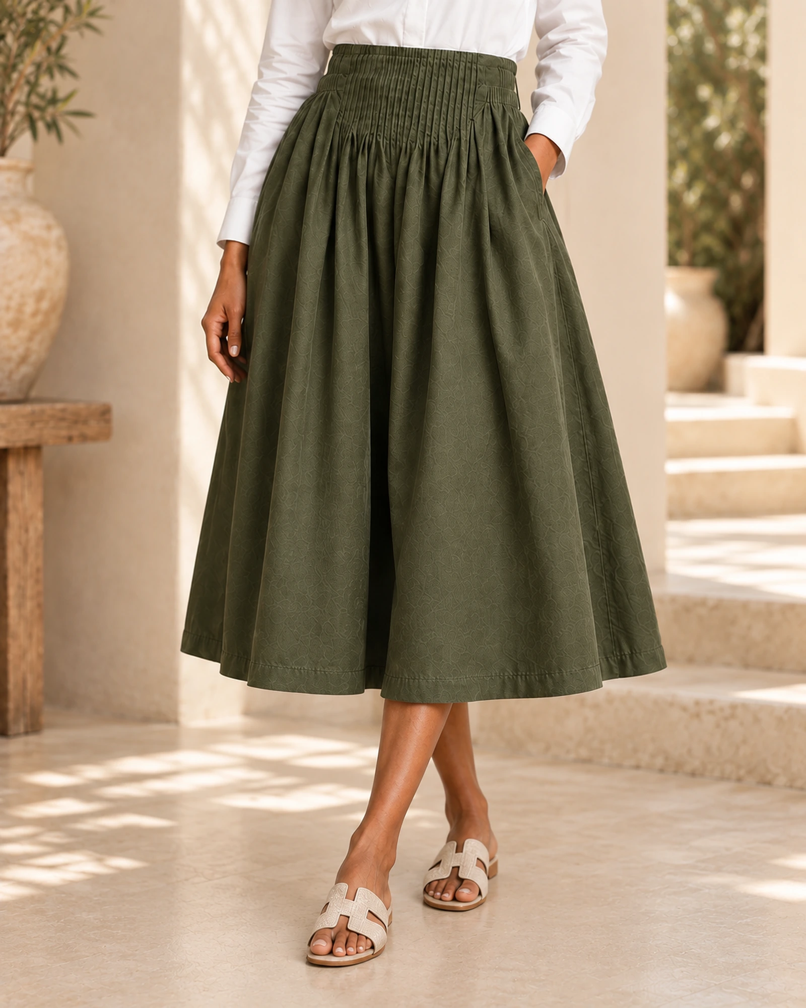 Amara Cotton Solid Midi Skirt - Image 5