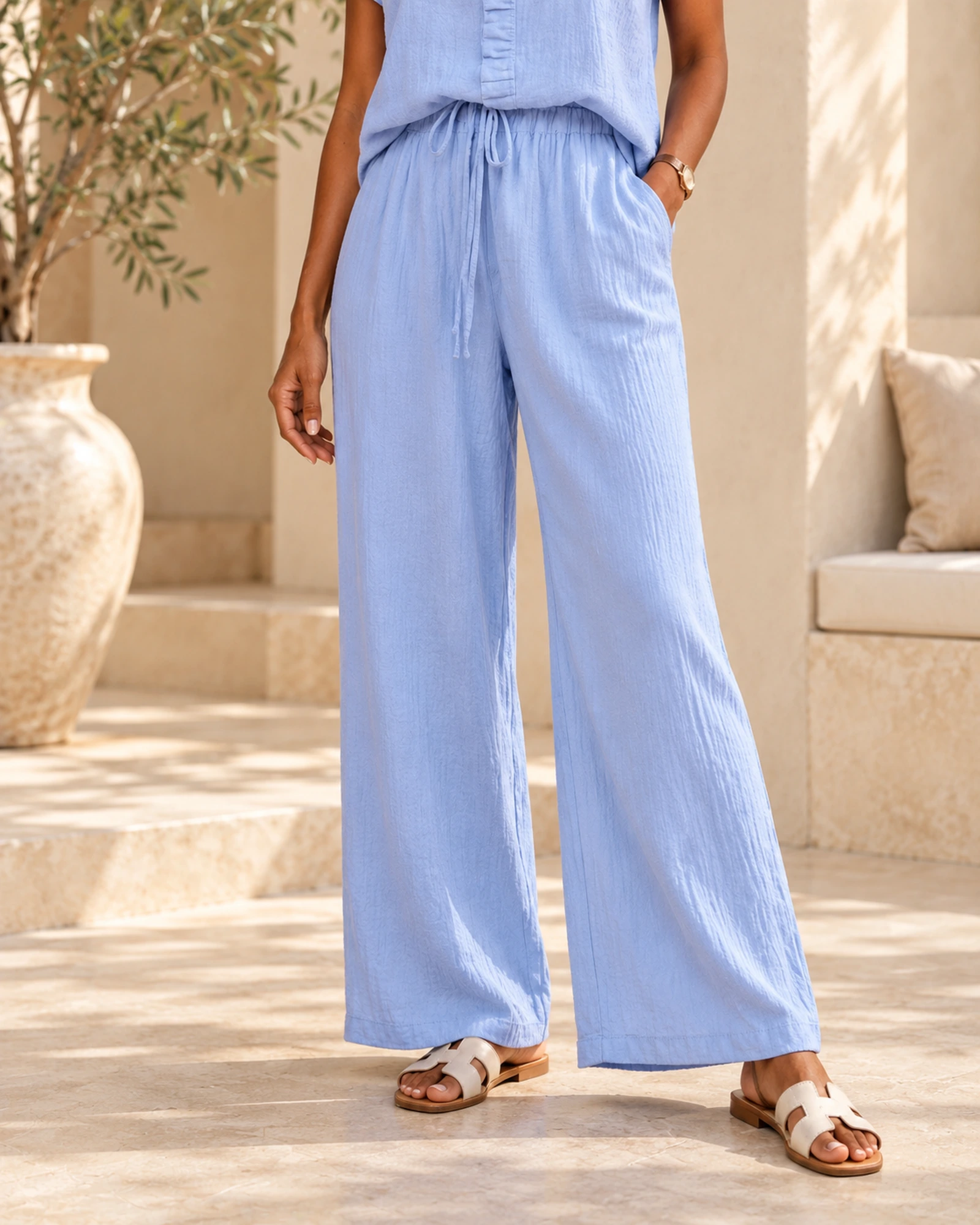 Millie Soft Cotton Wide leg solid relaxed pant - Image 4