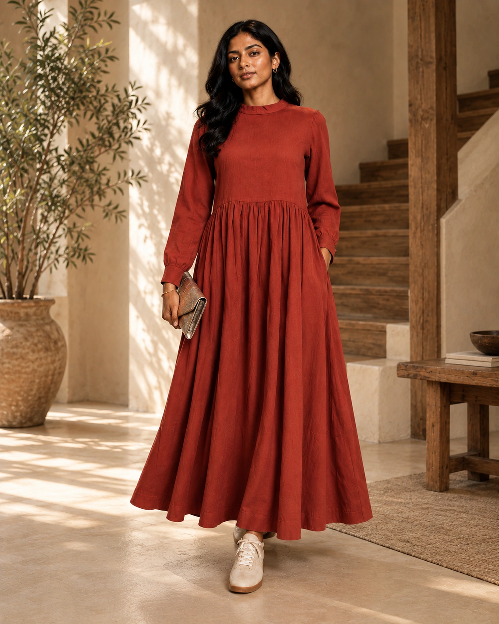 Caraleen Linen Mixed Soft Cotton Long Dress - Image 2
