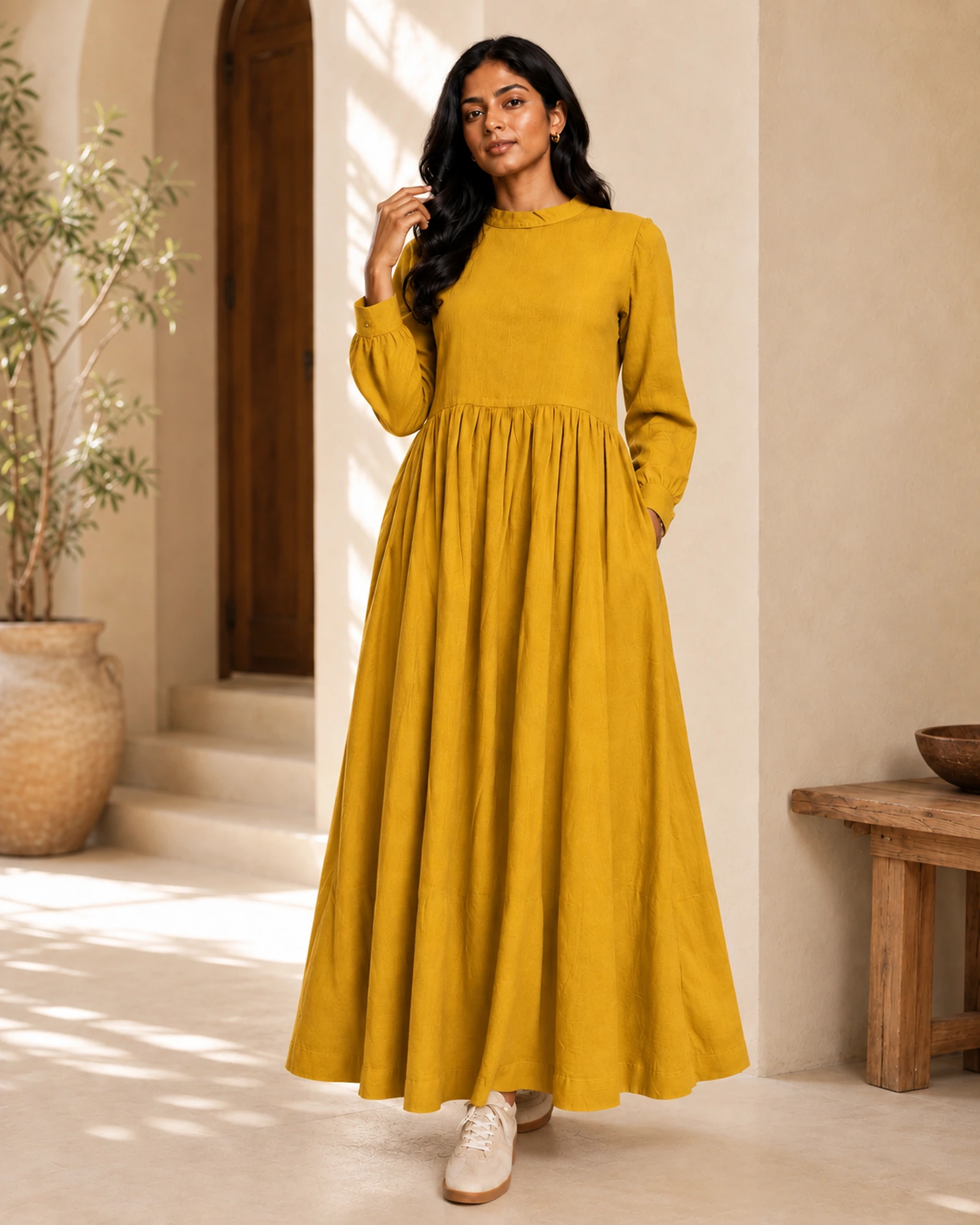 Caraleen Linen Mixed Soft Cotton Long Dress