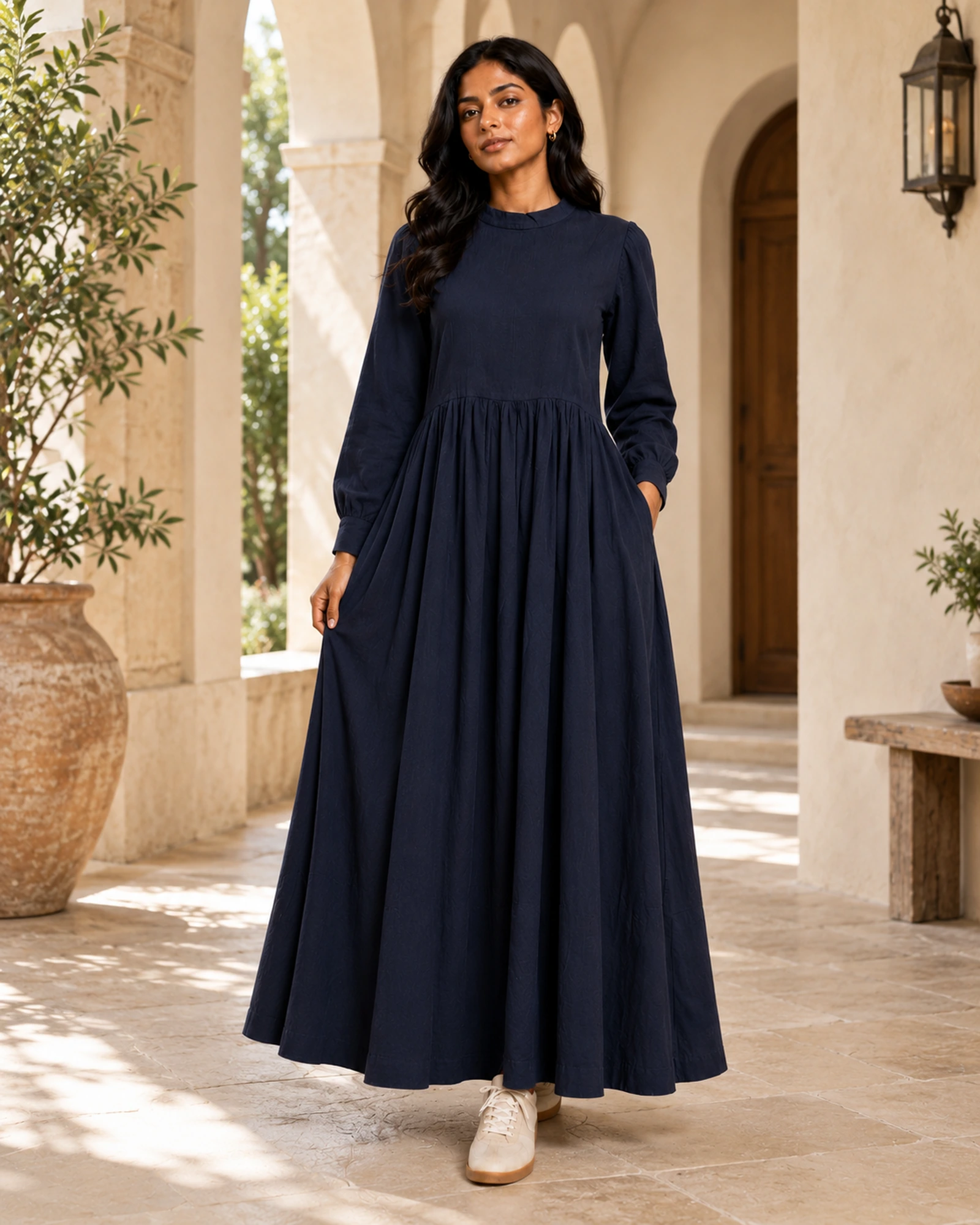 Caraleen Linen Mixed Soft Cotton Long Dress - Image 3