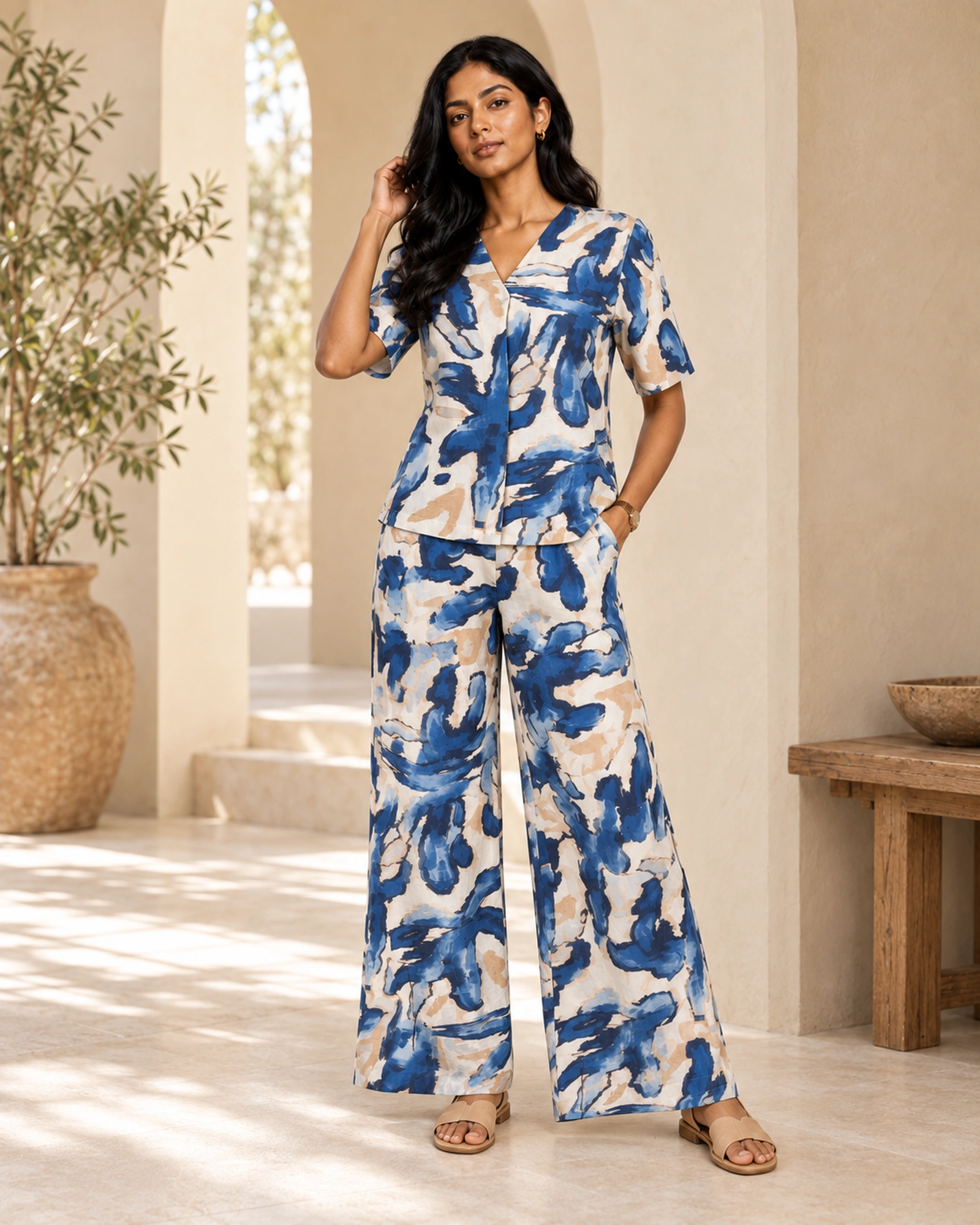 Mona Two Pieces Set Cotton Mixed Wrick Wrack Printed - Image 2
