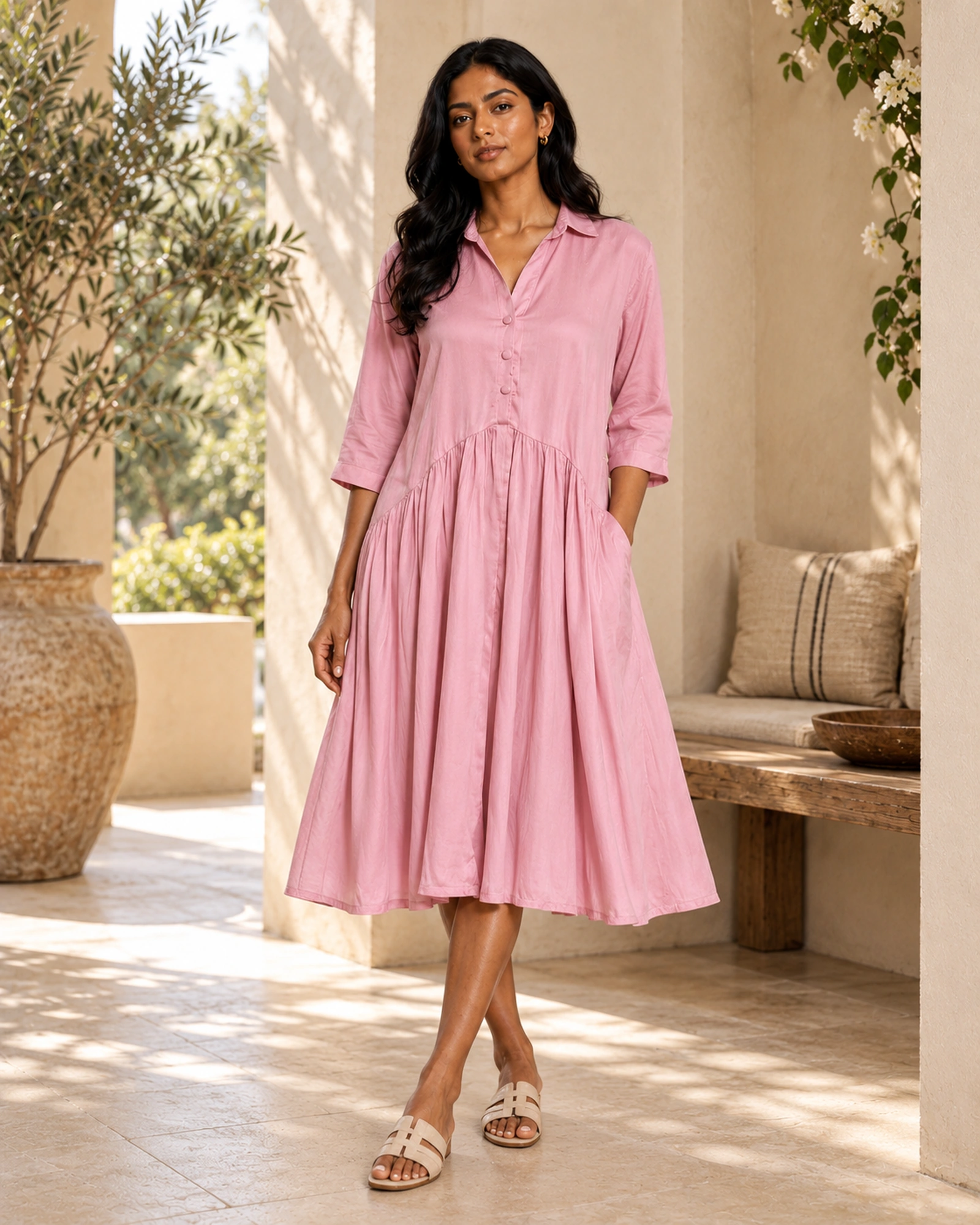 Apuliya Rayon Polyester Mixed Chambray Dress - Image 3