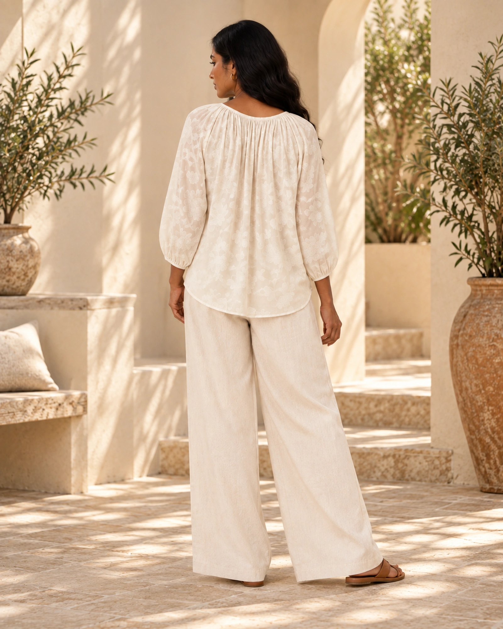 Poppy-Chiffon Raglan Sleeve Self Embossed Blouse - Image 5