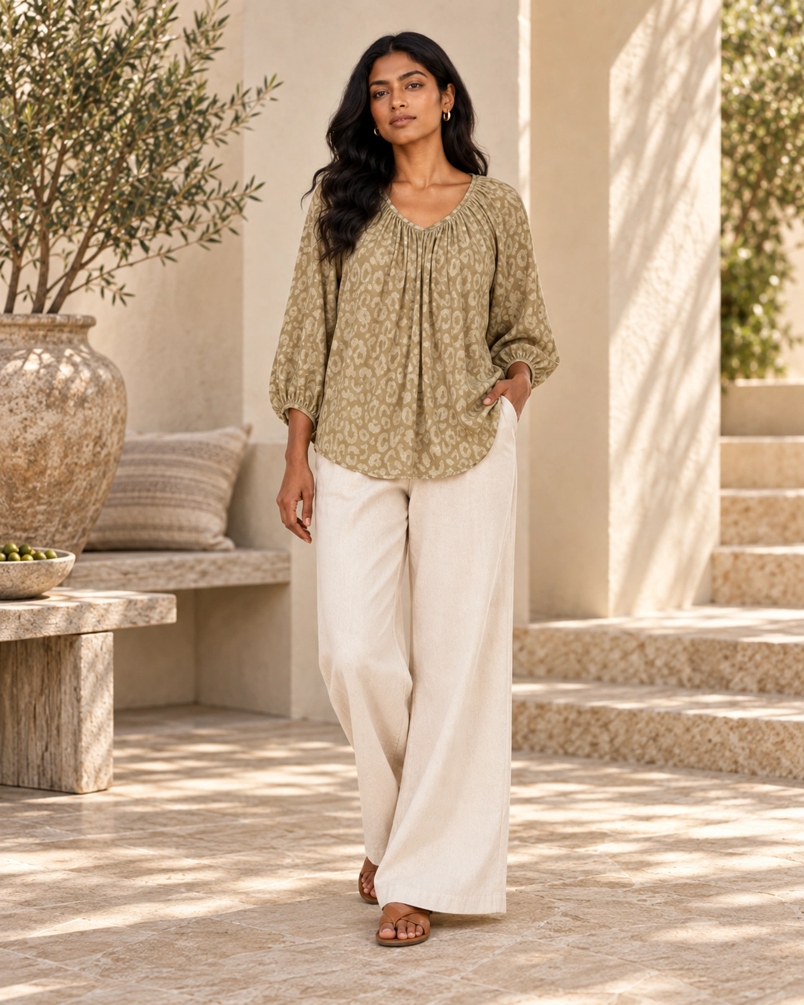 Poppy-Chiffon Raglan Sleeve Self Embossed Blouse - Image 3