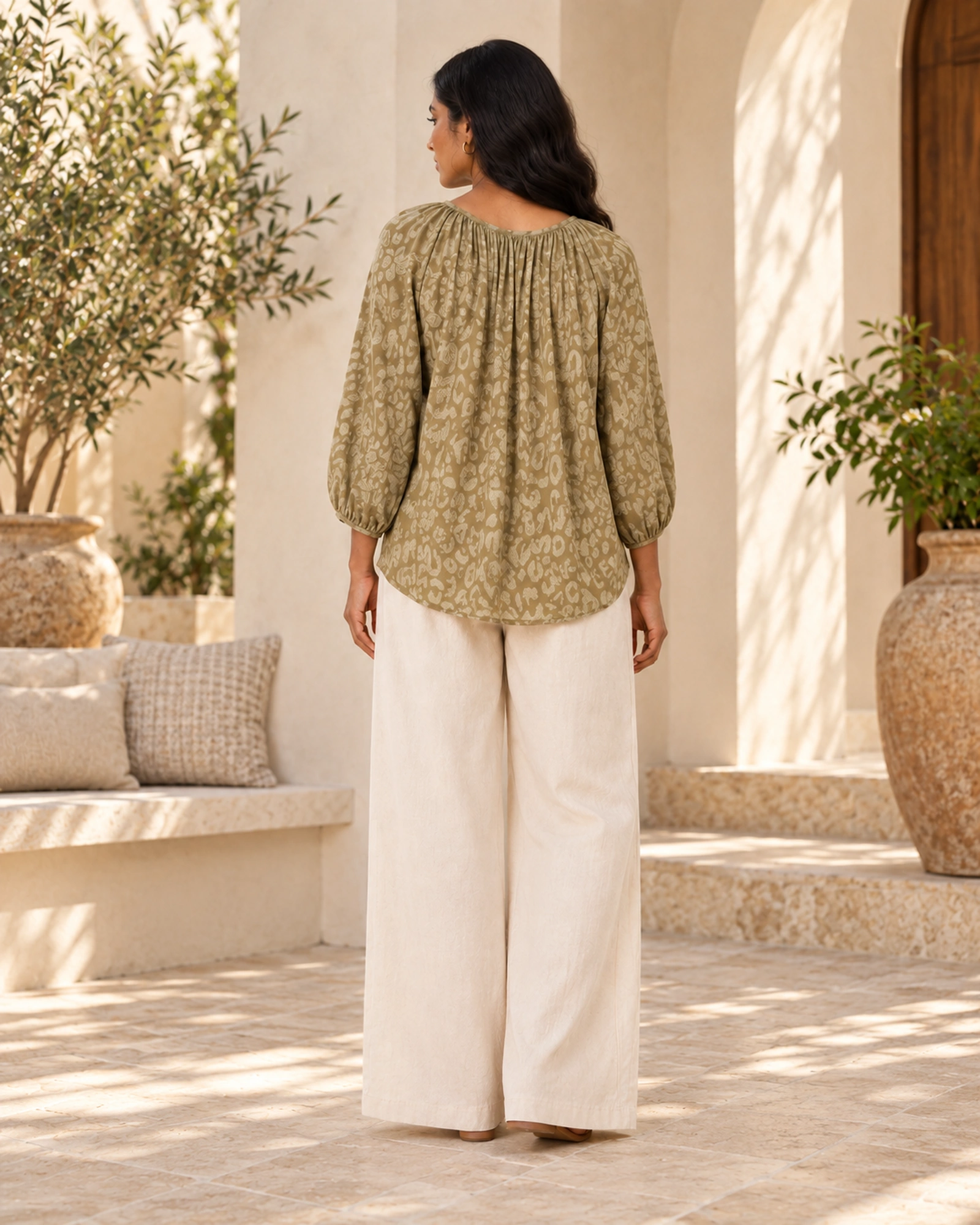 Poppy-Chiffon Raglan Sleeve Self Embossed Blouse - Image 6