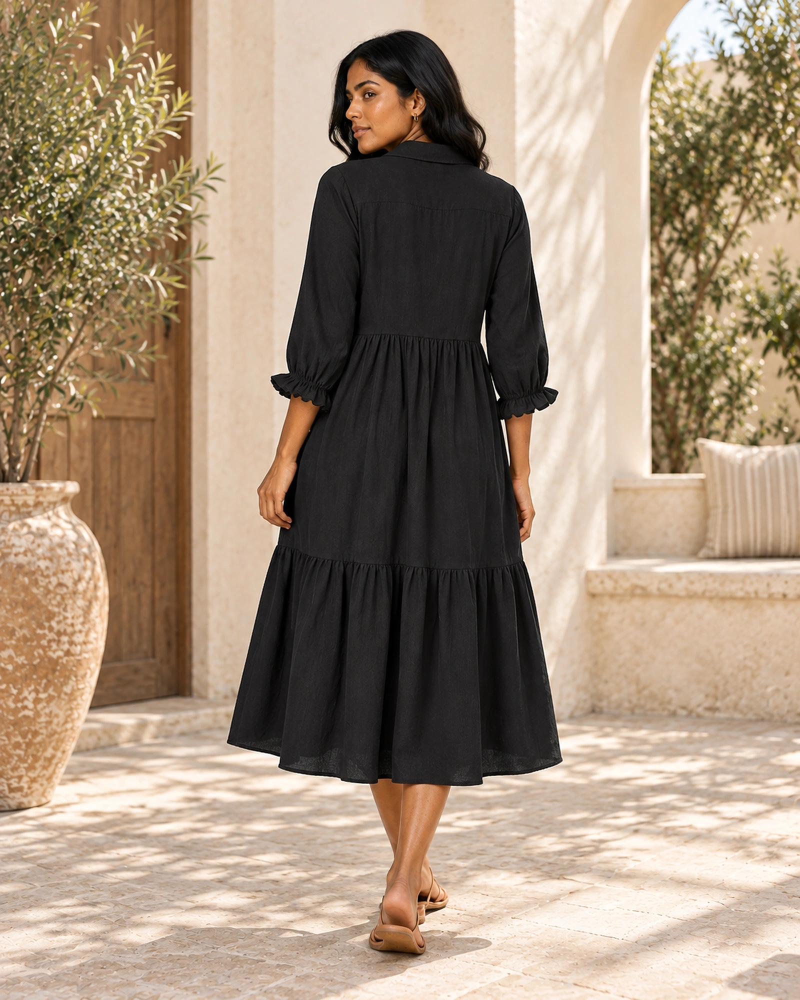 Dona-High Waist Tiered Long Dress - Image 3