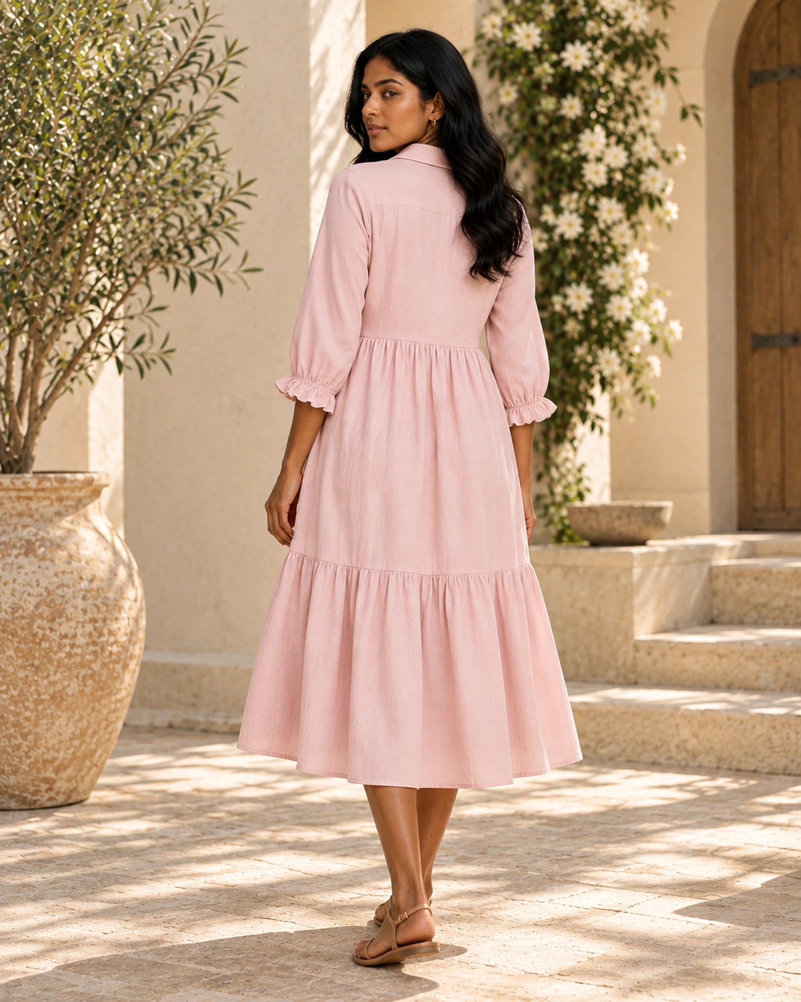 Dona-High Waist Tiered Long Dress - Image 4