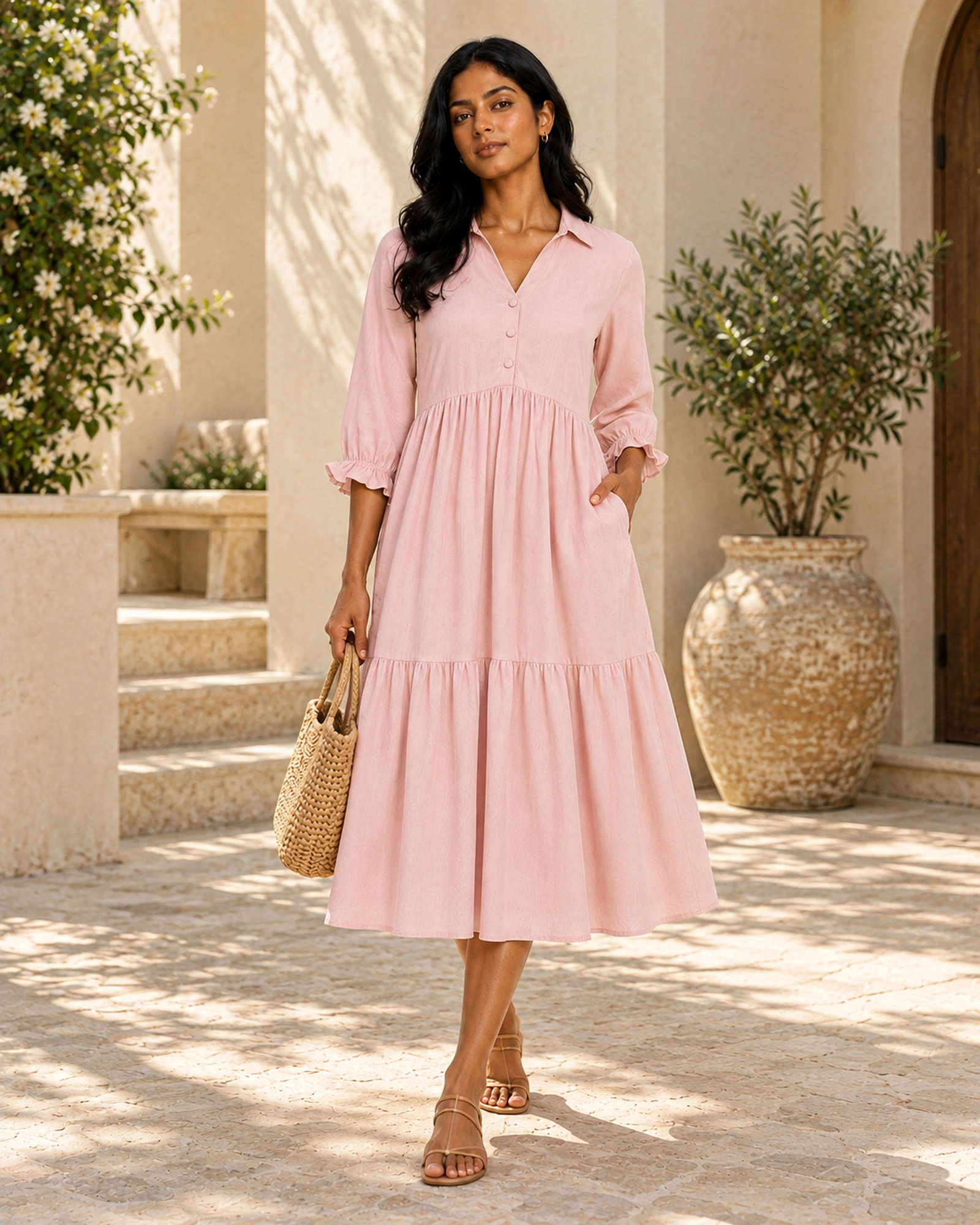 Dona-High Waist Tiered Long Dress - Image 2