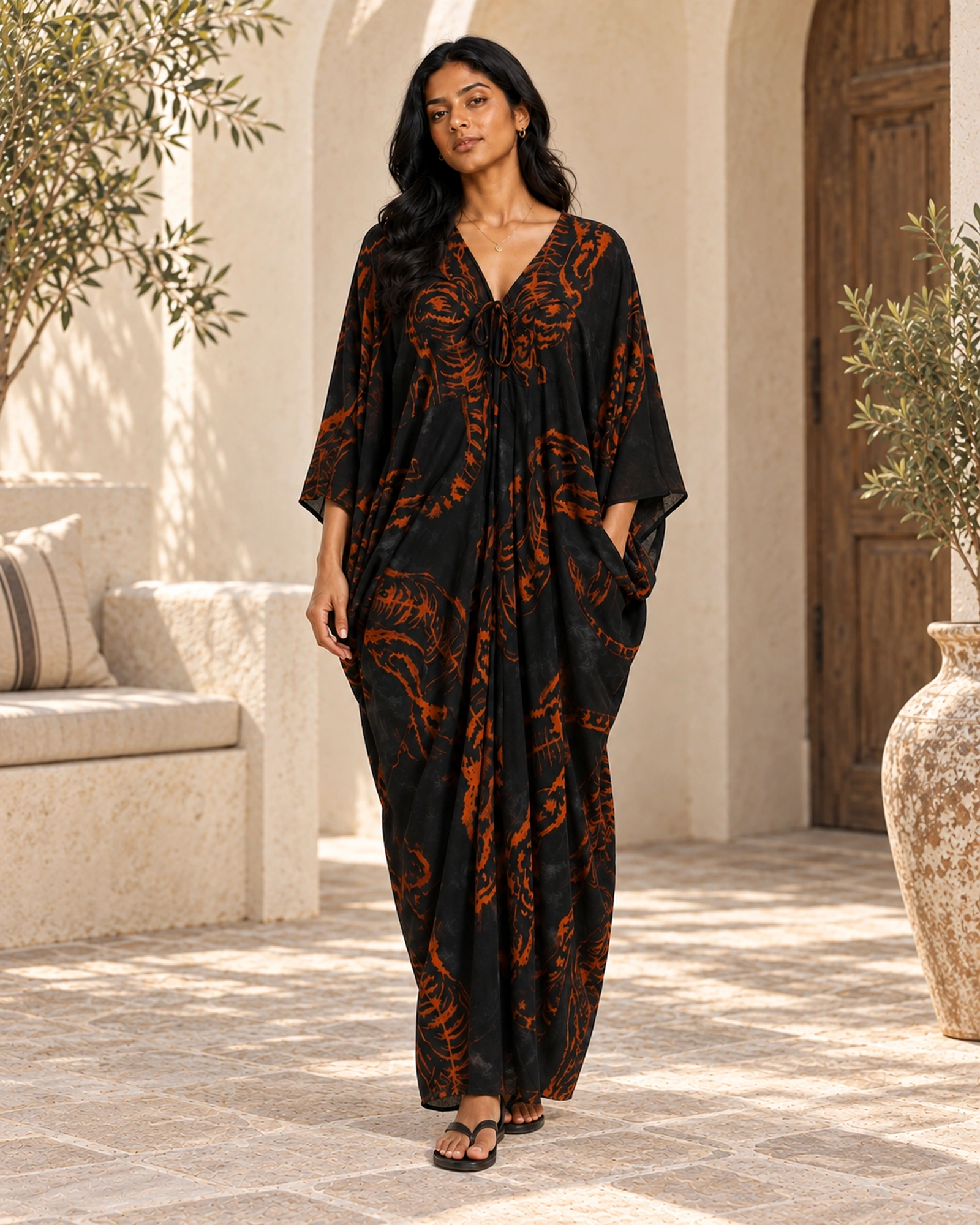 Ruby-Deep V Neck Elegant Kaftan Dress