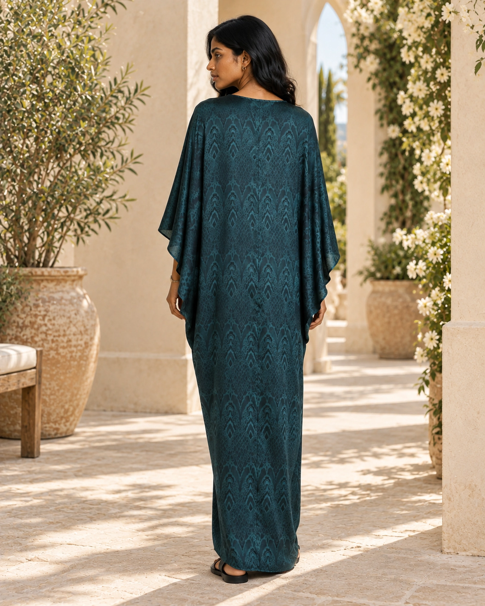June-Deep V Neck Elegant Kaftan Dress - Image 2