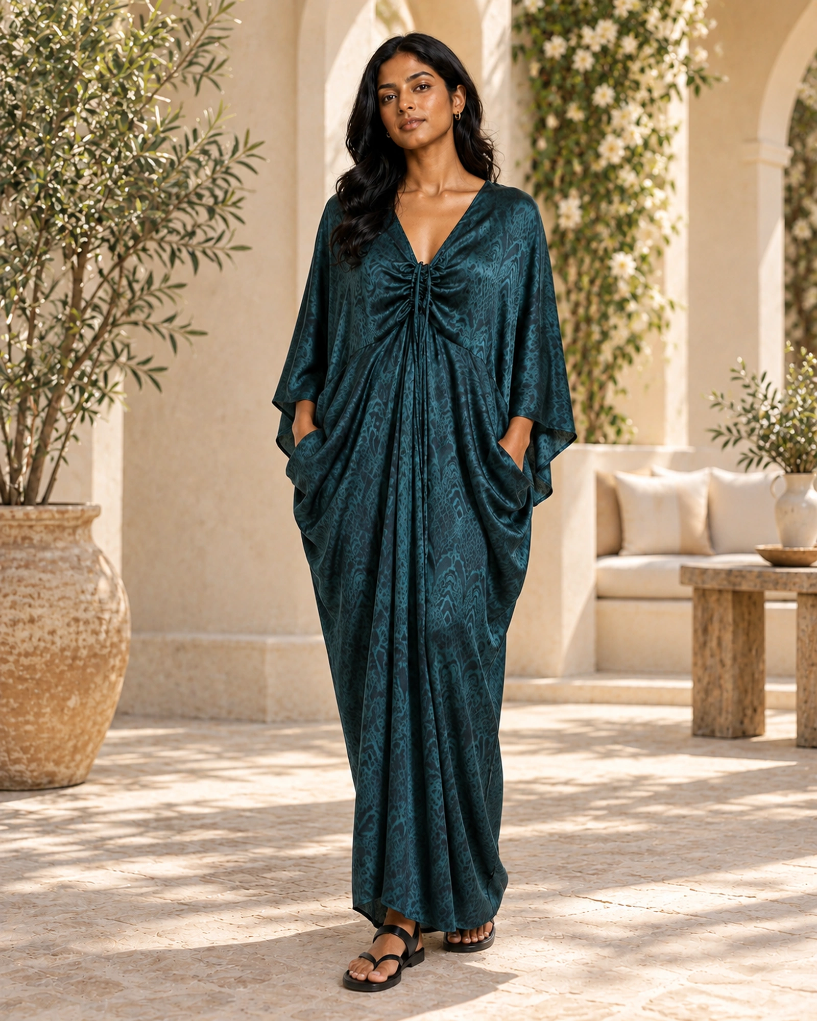 June-Deep V Neck Elegant Kaftan Dress